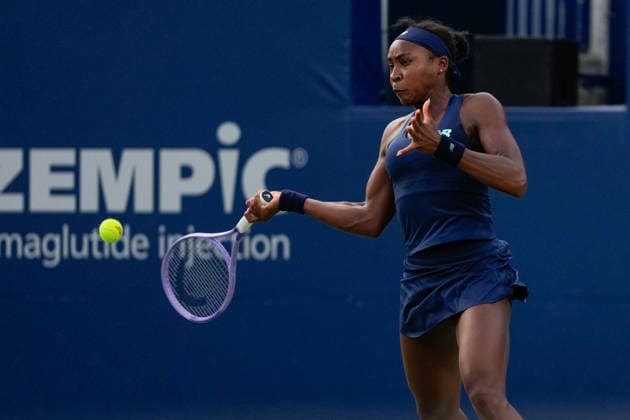 WTA, Tennis Damen Masters 1000 National Bank Open Toronto 2026 - Round of 32 - Day 7 Coco Gauff of United States plays a forehand during the Women™s Singles round of 32 match against Maria Sakkari of Greece on day 7 of the WTA Masters 1000 National Bank Open at Sobeys Stadium on August 7, 2026, in Toronto, Canada. (Photo by Leonardo Ramirez Eyepix Group) Copyright: xLeonardoxRamirezx xEyepixxGroupx LR_06082026_09182
