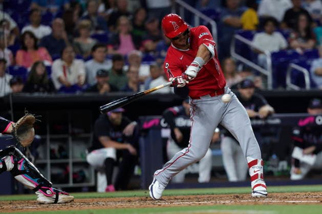 MLB, Baseball Herren, USA - Miami Marlins vs Los Angeles Angels Los Angeles Angels center fielder Mike Trout in action during the Major League Baseball (MLB) game between the Miami Marlins and the Los Angeles Angels in Miami, Florida, USA, 07 August 2026. MIAMI FLORIDA United States  Copyright: xCRISTOBALxHERRERA-ULASHKEVICHx