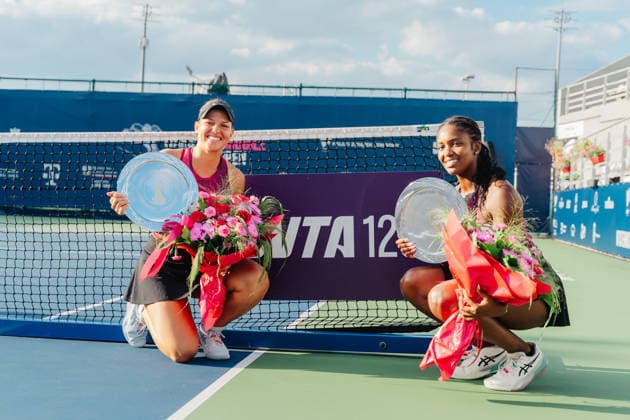 WTA, Tennis Damen 125 Warsaw T-Mobile Polish Open - Doubles Final Weronika Falkowska of Poland and Alana Smith of the United States are seen during the doubles final of the WTA 125 Warsaw T-Mobile Polish Open tennis tournament in Warsaw, Poland, on August 7, 2026. Warsaw Poland  Copyright: xMarekxAntonixIwaÅ czukx originalFilename:iwanczuk-thedoubl260808_npmzE.jpg
