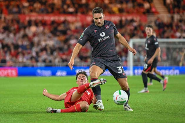Middlesbrough v Wrexham - Carabao Cup First Round Sebastian Berhalter of Middlesbrough takes the ball off Matty James of Wrexham AFC during the Carabao Cup 1st Round match between Middlesbrough and Wrexham at the Riverside Stadium in Middlesbrough, United Kingdom. Middlesbrough North Yorkshire United Kingdom  Copyright: xMIxNewsx originalFilename:fletcher-middlesb260807_npH6I.jpg