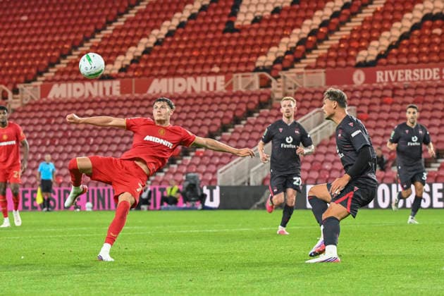 Middlesbrough v Wrexham - Carabao Cup First Round Will Lankshear of Middlesbrough scores with a volley during the Carabao Cup 1st Round match between Middlesbrough and Wrexham at the Riverside Stadium in Middlesbrough, United Kingdom. Middlesbrough North Yorkshire United Kingdom  Copyright: xMIxNewsx originalFilename:fletcher-middlesb260807_np02m.jpg
