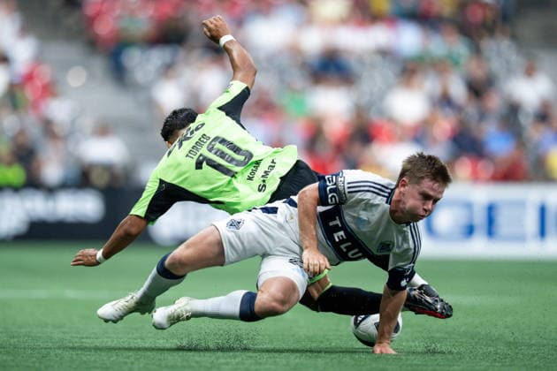 August 7, 2026, Vancouver, Bc, CANADA: Vancouver Whitecaps Tate Johnson, front, and Juarez FC s Ian Torres (10) collide during the first half of a Leagues Cup soccer match in Vancouver, on Friday, August 7, 2026. Canada News - August 7, 2026  - ZUMAc35_ 20260807_zaf_c35_110 Copyright: xEthanxCairnsx