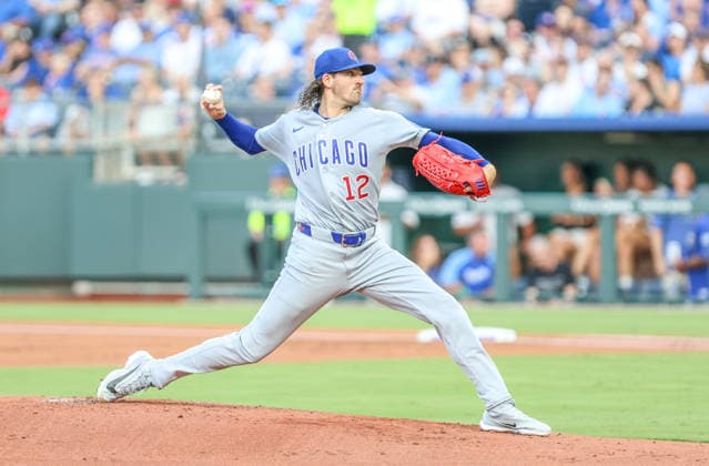 AUG 07, 2026:Chicago Cubs starting pitcher Kevin Gausman (12) throws a pitch against the Kansas City Royals at Kauffman Stadium Kansas City, MO. CSM MLB, Baseball Herren, USA 2026: Cubs Vs Royals August 8th  - ZUMAc04_ 20260807_zma_c04_188 Copyright: xRomanxPunox