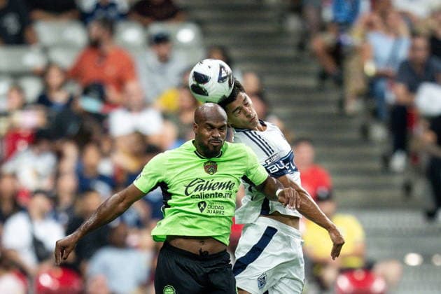 August 7, 2026, Vancouver, Bc, CANADA: Juarez FC s Oscar Estupinan, left, and Vancouver Whitecaps Mathias Laborda (2) vie for the ball during the second half of a Leagues Cup soccer match in Vancouver, on Friday, August 7, 2026. Canada News - August 7, 2026  - ZUMAc35_ 20260807_zaf_c35_140 Copyright: xEthanxCairnsx