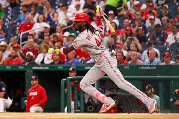 August 7, 2026, Washington D.C, District Of Columbia, United States: Washington, DC; Cincinnati Reds shortstop Elly de la Cruz (44) grounds out during the Major League Baseball game between the Washington Nationals and the Cincinnati Reds at Nationals Park on Friday, August 7, 2026. The Nationals beat the Reds 5-3. MLB, Baseball Herren, USA Washington Nationals 5:3 Cincinnati Reds  - ZUMAp258 20260807_znp_p258_004 Copyright: xStevexPrakopex