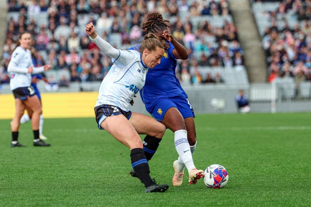 New Zealand International Football Festival Auckland Invitational XI Women s Liz Anton and Chelsea FC Womens Sandy Baltimore. New Zealand International Football Festival - Chelsea FC Women v Auckland Invitational XI Women at Eden Park, Auckland, New Zealand, Saturday 8 August 2026. Photo: Shane Wenzlick z Copyright: xShanexWenzlickx xPhotosport.nzx