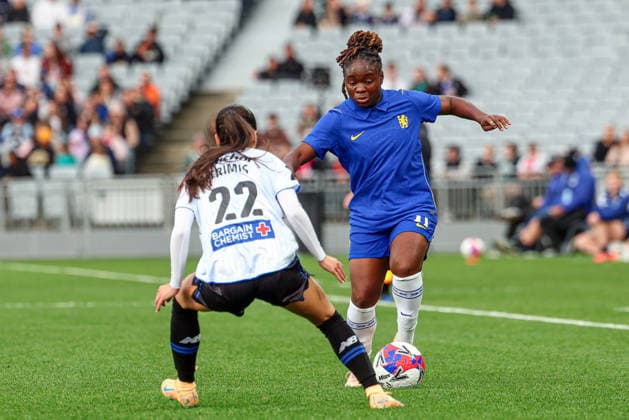 New Zealand International Football Festival Chelsea FC Womens Sandy Baltimore and Auckland Invitational XI Women s Peta Trimis. New Zealand International Football Festival - Chelsea FC Women v Auckland Invitational XI Women at Eden Park, Auckland, New Zealand, Saturday 8 August 2026. Photo: Shane Wenzlick z Copyright: xShanexWenzlickx xPhotosport.nzx