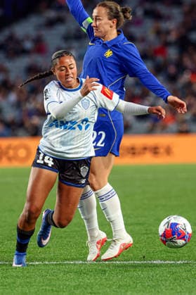 New Zealand International Football Festival Auckland Invitational XI Women s Nya Bacelli and Chelsea FC Womens s Lucy Bronze. New Zealand International Football Festival - Chelsea FC Women v Auckland Invitational XI Women at Eden Park, Auckland, New Zealand, Saturday 8 August 2026. Photo: Shane Wenzlick z Copyright: xShanexWenzlickx xPhotosport.nzx