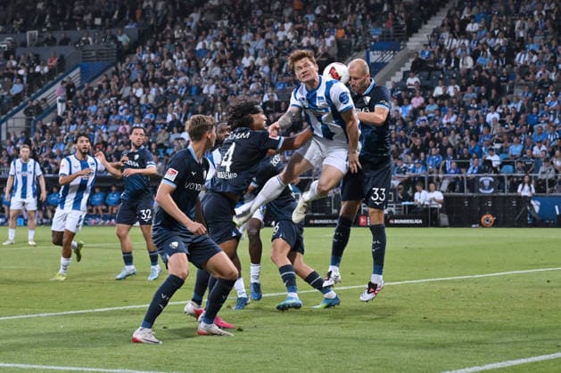 Philipp Hofmann (VfL Bochum), Sebastian Grönning (Hertha BSC), Yigit Karademir (VfL Bochum), v.re. 07.08.2026, Fussball 2. Bundesliga, Saison 2026 2027, 1. Spieltag, VfL Bochum - Hertha BSC 0:1 DFL regulations prohibit any use of photographs as image sequences and or quasi-video Bochum Vonovia Ruhrstadion Nordrhein Westfalen Deutschland *** Philipp Hofmann, VfL Bochum; Sebastian Grönning, Hertha BSC; Yigit Karademir, VfL Bochum; August 7, 2026; Soccer, 2. Bundesliga, 2026–2027 season, Matchday 1, VfL Bochum vs. Hertha BSC 0–1. DFL regulations prohibit any use of photographs as image sequences and or quasi-video. Bochum, Vonovia Ruhrstadion, North Rhine-Westphalia, Germany Team2
