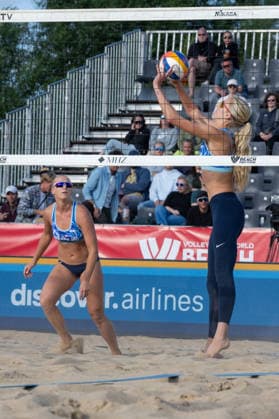 HAMBURG, GERMANY - AUGUST 7: Sara Hughes (Player No. 1, USA), Ally Batenhorst (Player No. 2, USA) during the Beach Pro Tour - Elite 16 at Hamburg on August 7, 2026 in Hamburg, Germany. Germany Copyright: xPeterxWeberx