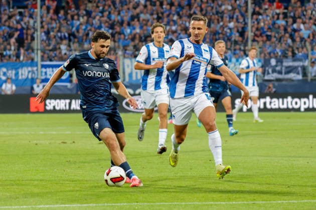 07.08.2026, xgrfx, Fussball 2.Bundesliga, VfL Bochum - Hertha BSC Berlin v.l. Berkan Taz (VfL Bochum), Paul Seguin (Hertha BSC) (DFL DFB REGULATIONS PROHIBIT ANY USE OF PHOTOGRAPHS as IMAGE SEQUENCES and or QUASI-VIDEO) Bochum *** August 7, 2026, xgrfx, Soccer 2. Bundesliga, VfL Bochum vs. Hertha BSC Berlin, featuring Berkan Taz (VfL Bochum) and Paul Seguin (Hertha BSC). DFL and DFB regulations prohibit any use of photographs as image sequences and or quasi-video. Bochum