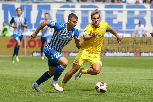 08.08.2026, xgox, Fussball - 2.Bundesliga 1.FC Magdeburg - Eintracht Braunschweig emspor, v.l. Mateusz Zukowski (Magdeburg, 22), Lukas Frenkert (Braunschweig, 29) Zweikampf, Duell, Kampf, tackle (DFL DFB REGULATIONS PROHIBIT ANY USE OF PHOTOGRAPHS as IMAGE SEQUENCES and or QUASI-VIDEO) Magdeburg *** August 8, 2026, xgox, Soccer 2. Bundesliga 1 FC Magdeburg vs. Eintracht Braunschweig emspor, from left: Mateusz Zukowski (Magdeburg), 22, Lukas Frenkert, Braunschweig, 29, tackle, duel, battle, DFL DFB REGULATIONS PROHIBIT ANY USE OF PHOTOGRAPHS AS IMAGE SEQUENCES AND OR QUASI-VIDEO, Magdeburg