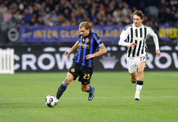 SOCCER JUVENTUS INTER, Inters Nicolo Barella during the soccer exhibition match between Juventus and Inter Milan at Optus Stadium in Perth, Saturday, August, 8, 2026. ( NO ARCHIVING PERTH WESTERN AUSTRALIA AUSTRALIA  Copyright: xINGOxBURKHARDTx 20260808150268427450