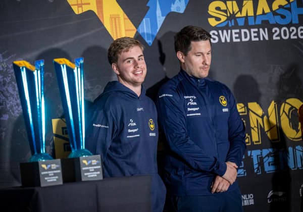 MALMÖ 2026-08-08 Truls Möregardh and Kristian Karlsson next to the dents during Saturday s draw for the main round of the Table tennis, Tischtennis tournament Europe Smash Sweden 2026 in Malmö Arena. MALMÖ SWEDEN x50090x *** MALMÖ, August 8, 2026—Truls Möregardh and Kristian Karlsson stand next to the dents during Saturday’s draw for the main round of the Europe Smash Sweden 2026 table tennis tournament at Malmö Arena, MALMÖ, SWEDEN x50090x  Copyright: xJohanxNilssonx xTTx EUROPE SMASH SWEDEN 2026