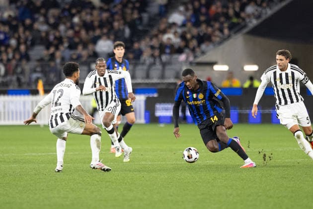 SOCCER JUVENTUS INTER, Inters Ange-Yoan Bonny 14 attacking during the soccer exhibition match between Juventus and Inter Milan at Optus Stadium in Perth, Saturday, August, 8, 2026. ( NO ARCHIVING PERTH WESTERN AUSTRALIA AUSTRALIA  Copyright: xINGOxBURKHARDTx 20260808199740579749