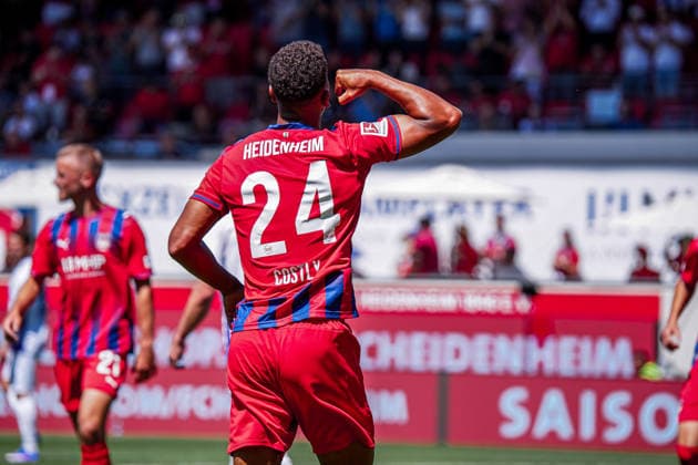 Deutschland: Fussball Saison 2026 2027 , 2. Bundesliga , 1. FC Heidenheim vs. VfL Osnabrück - Voith-Arena (Heidenheim) : Marcel Costly (1. FC Heidenheim, 24) Tor und Torjubel zum 2:1 Heidenheim Voith-Arena Deutschland *** Germany Soccer Season 2026–2027, 2. Bundesliga, 1. FC Heidenheim vs. VfL Osnabrück, Voith Arena, Heidenheim, Marcel Costly (1. FC Heidenheim), 24th goal and goal celebration for Heidenheim s 2–1 win, Voith Arena, Germany Copyright: xBennetxLongx