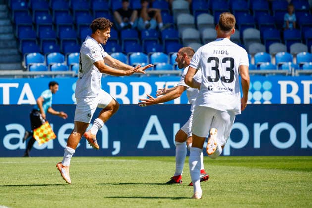 08.08.2026, xavx, Fussball 3.Liga, SV Wehen Wiesbaden - Preußen Münster v.l. Montell Ndikom (Preußen Münster) celebrate the goal, Der Torjubel zum 0:1 (DFL DFB REGULATIONS PROHIBIT ANY USE OF PHOTOGRAPHS as IMAGE SEQUENCES and or QUASI-VIDEO) Wiesbaden *** August 8, 2026, xavx, Soccer 3rd Division, SV Wehen Wiesbaden vs. Preußen Münster; Montell Ndikom of Preußen Münster celebrates the goal, The goal celebration for the 0–1 score. DFL and DFB regulations prohibit any use of photographs as image sequences and or quasi-video. Wiesbaden