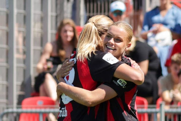 08.08.2026, xgrfx, Fussball Testspiel Frauen, Bayer Leverkusen - Feyenoord Rotterdam v.l. Tor, Cornelia Kramer zum 1:0 (Bayer Leverkusen) (DFL DFB REGULATIONS PROHIBIT ANY USE OF PHOTOGRAPHS as IMAGE SEQUENCES and or QUASI-VIDEO) Leverkusen *** August 8, 2026, xgrfx, Women s Soccer Friendly, Bayer Leverkusen vs. Feyenoord Rotterdam, Goal, Cornelia Kramer on the 1–0 Bayer Leverkusen DFL DFB REGULATIONS PROHIBIT ANY USE OF PHOTOGRAPHS as IMAGE SEQUENCES and or QUASI-VIDEO Leverkusen