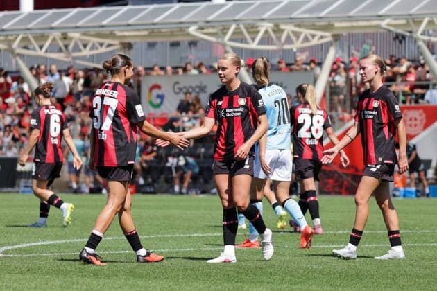 08.08.2026, xgrfx, Fussball Testspiel Frauen, Bayer Leverkusen - Feyenoord Rotterdam v.l. Tor, Cornelia Kramer zum 3:0 (Bayer Leverkusen) (DFL DFB REGULATIONS PROHIBIT ANY USE OF PHOTOGRAPHS as IMAGE SEQUENCES and or QUASI-VIDEO) Leverkusen *** August 8, 2026, xgrfx, Women s Soccer Friendly, Bayer Leverkusen vs. Feyenoord Rotterdam, Goal, Cornelia Kramer on the 3–0 Bayer Leverkusen DFL DFB REGULATIONS PROHIBIT ANY USE OF PHOTOGRAPHS as IMAGE SEQUENCES and or QUASI-VIDEO Leverkusen