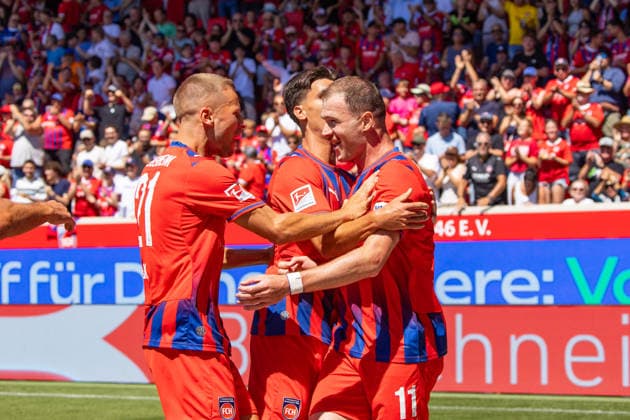 08.08.26 1. FC Heidenheim - VfL Osnabrück Deutschland, Heidenheim, 08.08.2026, Fussball, 2. Bundesliga, 1. FC Heidenheim - VfL Osnabrück: Budu Zivzivadze (1. FC Heidenheim); Jubel Tor 1:0 Zivzivadze. *** 08 08 26 1. FC Heidenheim vs. VfL Osnabrück Germany, Heidenheim, 08 08 2026, Soccer, 2. Bundesliga, 1 FC Heidenheim vs. VfL Osnabrück, Budu Zivzivadze, 1 FC Heidenheim, celebration, goal, 1–0, Zivzivadze