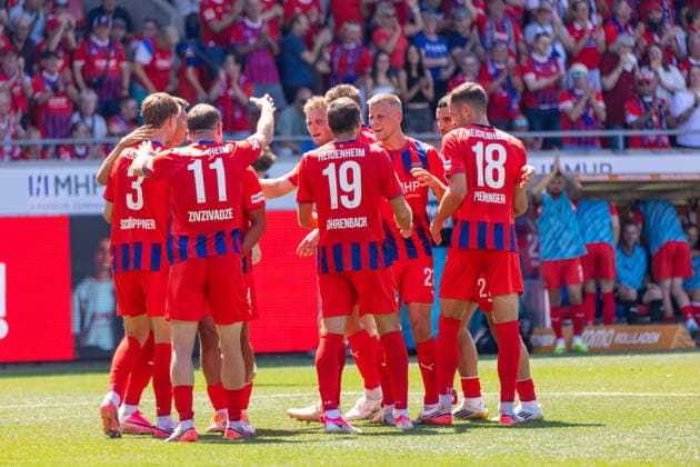 08.08.26 1. FC Heidenheim - VfL Osnabrück Deutschland, Heidenheim, 08.08.2026, Fussball, 2. Bundesliga, 1. FC Heidenheim - VfL Osnabrück: Jan Schöppner (1. FC Heidenheim); Jubel Tor 3:2 Schöppner. *** 08 08 26 1. FC Heidenheim vs. VfL Osnabrück Germany, Heidenheim, 08 08 2026, Soccer, 2. Bundesliga, 1 FC Heidenheim vs. VfL Osnabrück, Jan Schöppner, 1 FC Heidenheim, celebration, goal 3, 2, Schöppner