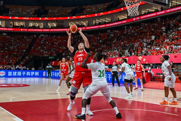 HAIKOU, CHINA - AUGUST 07: Liu Yutong of Team China competes for a rebound during the women s basketball warm-up match between China and Nigeria on August 7, 2026 in Haikou, Hainan Province of China. China defeated Nigeria 70-67 in the first game of the 2026 women s basketball warm-up series held in Haikou.  Copyright: xVCGx 111658791751