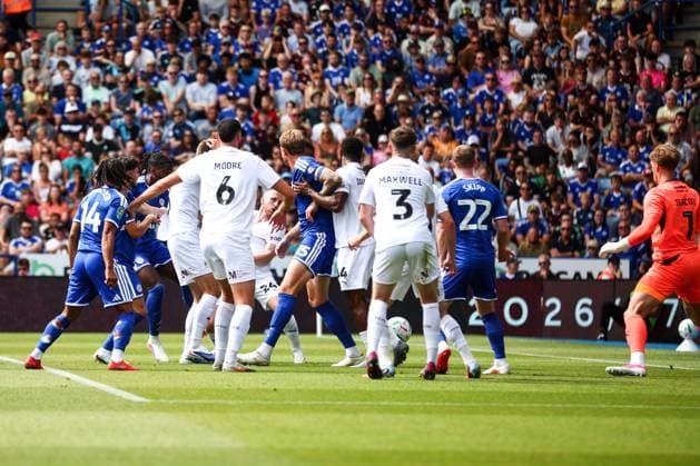 Caleb Okoli of Leicester City scores his sides first goal of the match Leicester City v Northampton Town, EFL Carabao Cup, First Round, Football, King Power Stadium, Leicester, UK - 08 Aug 2026Leicester King Power Stadium United Kingdom EDITORIAL USE ONLY No use with unauthorised audio, video, data, fixture lists, club league logos or live services. Online in-match use limited to 120 images, no video emulation. No use in betting, games or single club league player publications.  Copyright: xMarkxKerton Shutterstockx 17051082bc