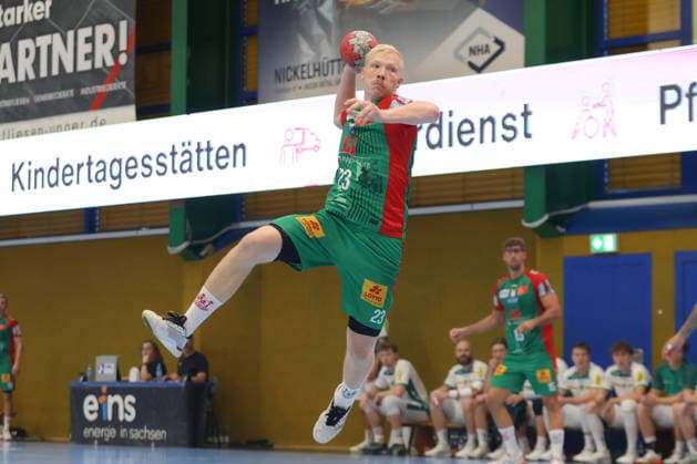 08.08.2026, xtgx, Handball Turnier, SC Magdeburg - SC DHfK Leipzig emspor, v.l. Magnus Saugstrup (Magdeburg, 23) wirft Tor, Torschuetze, erzielt Tor, Treffer, scores the goal Lößnitz *** August 8, 2026, xtgx, Handball Tournament, SC Magdeburg vs. SC DHfK Leipzig emspor, from left: Magnus Saugstrup (Magdeburg), 23 shots on goal, goal scorer, scores a goal, Lößnitz
