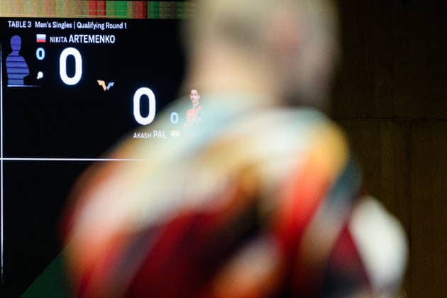 260808 A screen showing the nation flags and names of Nikita Artemenko of Russia and Akash Pal of India during a qualifications Table tennis, Tischtennis match at the WTT Europe Smash on August 8, 2026 in Malmö. Photo: Mathilda Schuler BILDBYRAN kod MA MA1012 bordtennis table tennis pingis wtt grand smash bbeng *** August 8, 2026 A screen displaying the national flags and names of Nikita Artemenko of Russia and Akash Pal of India during a table tennis qualifying match at the WTT Europe Smash on August 8, 2026 in Malmö. Photo by Mathilda Schuler. BILDBYRAN code MA MA1012 table tennis pingis WTT Grand Smash bbeng  Copyright: MATHILDAxSCHULER BB260808MA009