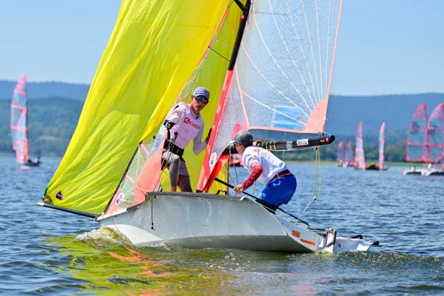 Jakub Lojka and Dominik Szmaragowski of Czech Republic compete during the finals of the 29er class European Championship, EM, Europameisterschaft on Lipno Reservoir, on August 8, 2026, Cerna v Posumavi, Czech Republic. (CTKxPhoto VaclavxPancer) CTKPhotoP2026080803151  CTKPhotoP2026080803151
