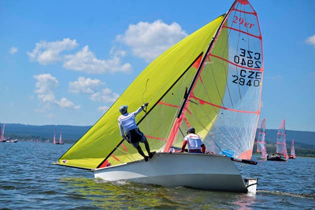 Jakub Lojka and Dominik Szmaragowski of Czech Republic compete during the finals of the 29er class European Championship, EM, Europameisterschaft on Lipno Reservoir, on August 8, 2026, Cerna v Posumavi, Czech Republic. (CTKxPhoto VaclavxPancer) CTKPhotoP2026080803154  CTKPhotoP2026080803154