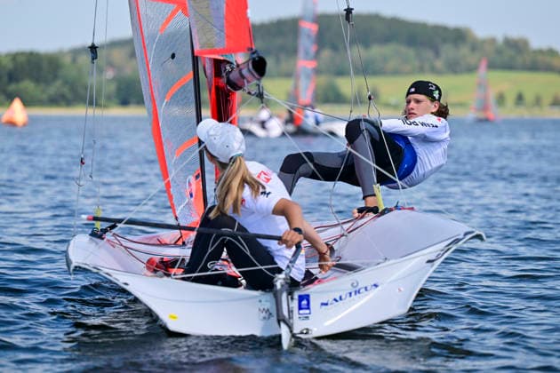 Weronika Grala and Pascal Kuzmicki of Poland compete during the finals of the 29er class European Championship, EM, Europameisterschaft on Lipno Reservoir, on August 8, 2026, Cerna v Posumavi, Czech Republic. (CTKxPhoto VaclavxPancer) CTKPhotoP2026080803197  CTKPhotoP2026080803197