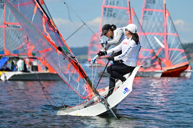 Chloe Kong and McCarley Wong of Hong Kong compete during the finals of the 29er class European Championship, EM, Europameisterschaft on Lipno Reservoir, on August 8, 2026, Cerna v Posumavi, Czech Republic. (CTKxPhoto VaclavxPancer) CTKPhotoP2026080803212  CTKPhotoP2026080803212