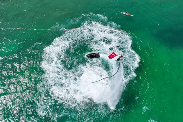 12th Van Sea Water Sports Festival kicks off on Lake Van VAN, TURKIYE - AUGUST 08: A view of participants and athletes taking part in the 12th Van Sea Water Sports Festival held at the Edremit-Gebze Water Sports Center on the shores of Lake Van in Van, Turkiye, on August 08, 2026. Organized to promote Lake Van and boost local tourism, the two-day event features Beach volleyball, Beachvolleyball and handball matches, flyboard demonstrations, canoeing, rowing, dragon boat races, and various recreational activities. Ozkan Bilgin Anadolu Van Turkey. Editorial use only. Please get in touch for any other usage.  Copyright: x2026xAnadoluxOzkanxBilginx