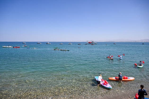 12th Van Sea Water Sports Festival kicks off on Lake Van VAN, TURKIYE - AUGUST 08: A view of participants and athletes taking part in the 12th Van Sea Water Sports Festival held at the Edremit-Gebze Water Sports Center on the shores of Lake Van in Van, Turkiye, on August 08, 2026. Organized to promote Lake Van and boost local tourism, the two-day event features Beach volleyball, Beachvolleyball and handball matches, flyboard demonstrations, canoeing, rowing, dragon boat races, and various recreational activities. Ozkan Bilgin Anadolu Van Turkey. Editorial use only. Please get in touch for any other usage.  Copyright: x2026xAnadoluxOzkanxBilginx
