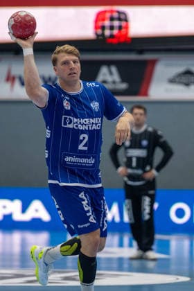 HANDBALL - ALPLA Sommercup HARD,AUSTRIA,08.AUG.26 - HANDBALL - ALPLA Sommercup, third place match, HC Hard vs TBV Lemgo Lippe. Image shows Lukas Hutecek (Lemgo).  GEPAxpictures xOliverxLerch