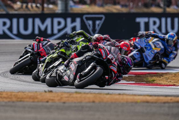 Jorge Martin (Spain) of the Aprilia Racing ( 89) leads the pack on his way to winning the MotoGP Tiscot Sprint race (10 laps) at Round 12 of the 2026 Qatar Airways Grand Prix of Great Britain at Silverstone Circuit, Towcester, England on the 7 August 2026.  Copyright: xDavidxHornx PMI-7310-0179
