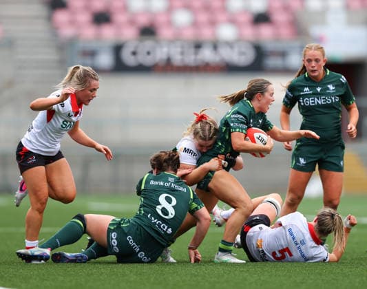 Vodafone Women s Interprovincial Series Round 1, Affidea Stadium, Belfast 8 8 2026 Ulster vs Connacht Connacht s Aoibheann Reilly is tackled by Sadhbh McGrath of Ulster Aoibheann Reilly with Sadhbh McGrath 8 8 2026  Copyright: xx R1508550