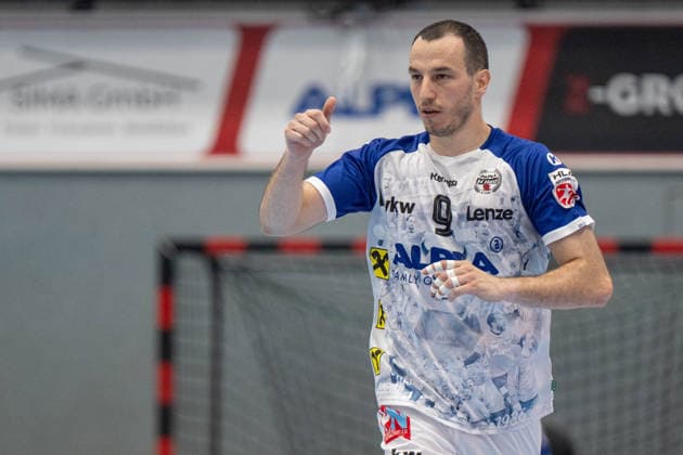 HANDBALL - ALPLA Sommercup HARD,AUSTRIA,08.AUG.26 - HANDBALL - ALPLA Sommercup, third place match, HC Hard vs TBV Lemgo Lippe. Image shows the rejoicing of Ante Tokic (Hard).  GEPAxpictures xOliverxLerch