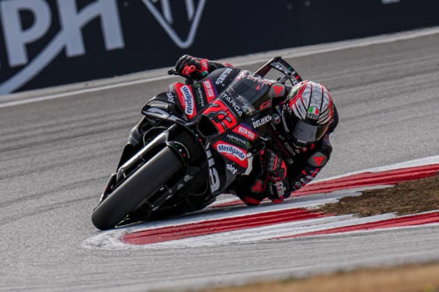 Third place, Marco Bezzecchi (Italy) of the Aprilia Racing ( 72), during MotoGP Tiscot Sprint race (10 laps) at Round 12 of the 2026 Qatar Airways Grand Prix of Great Britain at Silverstone Circuit, Towcester, England on the 7 August 2026.  Copyright: xDavidxHornx PMI-7310-0187