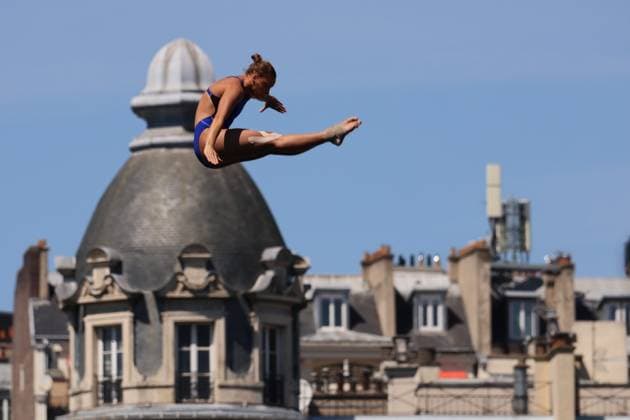 Championnat d Europe de natation PHOTOPQR LE COURRIER PICARD Haslin ; Paris ; 08 08 2026 ; 08 08 26 Championnat d Europe de natation Plongeon de haut vol femmes 20 metres dans la Seine Neli Chukanivska (UKR) championne d Europe Photo Fred Haslin LEN European Aquatics Championships, at the Seine River in Paris on August 8, 2026 Paris 75 France  Copyright: xPHOTOPQR LExCOURRIERxPICARD MAXPxHaslinx 20260808LCP5192 20260808LCP5192