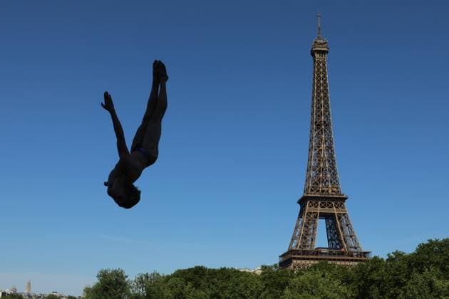 Championnat d Europe de natation PHOTOPQR LE COURRIER PICARD Haslin ; Paris ; 08 08 2026 ; 08 08 26 Championnat d Europe de natation Plongeon de haut vol hommes 20 metres dans la Seine Photo Fred Haslin LEN European Aquatics Championships, at the Seine River in Paris on August 8, 2026 Paris 75 France  Copyright: xPHOTOPQR LExCOURRIERxPICARD MAXPxHaslinx 20260808LCP5203 20260808LCP5203