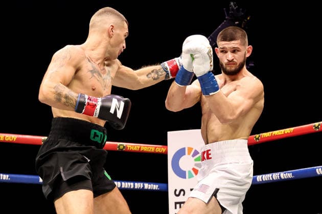 Zuffa Boxing 10, 3Arena, Dublin 8 8 2026 Conor Coyle lands a punch on Mark Beuke Conor Coyle lands a punch on Mark Beuke 8 8 2026  Copyright: xx AC012500