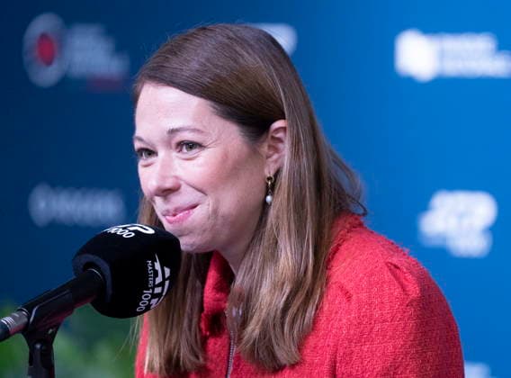 August 8, 2026, Montreal, Pq, Canada: Valerie Tetreault, vice-president communications Tennis Canada and tournament director at the National Bank Open in Montreal speaks during a press conference, PK, Pressekonferenz on Saturday, Aug. 8, 2026. Canada News - August 8, 2026  - ZUMAc35_ 20260808_zaf_c35_004 Copyright: xChristinnexMuschix