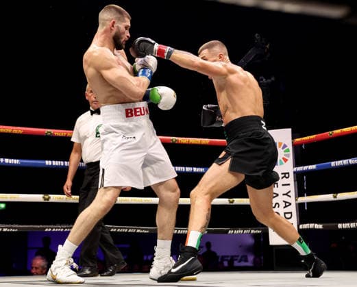 Zuffa Boxing 10, 3Arena, Dublin 8 8 2026 Conor Coyle lands a punch on Mark Beuke Conor Coyle lands a punch on Mark Beuke 8 8 2026  Copyright: xx AC012568