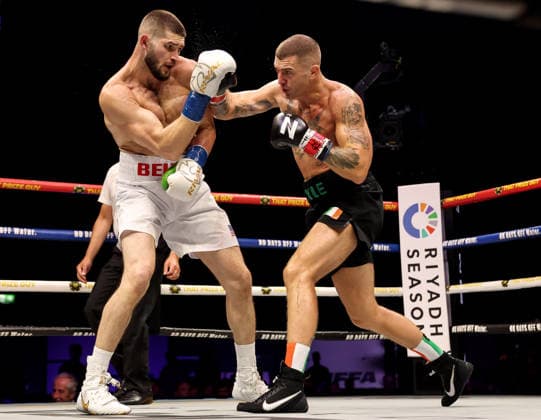 Zuffa Boxing 10, 3Arena, Dublin 8 8 2026 Conor Coyle lands a punch on Mark Beuke Conor Coyle lands a punch on Mark Beuke 8 8 2026  Copyright: xx AC012571