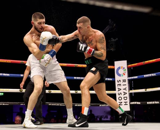 Zuffa Boxing 10, 3Arena, Dublin 8 8 2026 Conor Coyle lands a punch on Mark Beuke Conor Coyle lands a punch on Mark Beuke 8 8 2026  Copyright: xx AC012572