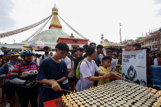 Tribute Continues To Pour For Broad Peak Avalanche Killed Climbers In Nepal People attend a light vigil paying tribute to climbers who died in the Broad Peak avalanche, in Kathmandu, Nepal, on August 8, 2026. A Tribute Run 5K was held to honor the climbers who perished in the avalanche that struck the world s 12th highest peak at the end of July. Runners held a vigil lighting butter lamps in front of portraits of the climbers upon reaching the Bouddhanath Stupa, the finish line of the event. Portraits of British-Nepali climber Nirmal Purja, Nima Sherpa, Nawang Thindu Sherpa, Pur Bahadur Gurung, Kili Pemba Sherpa and Gyalu Sherpa were displayed facing the UNESCO World Heritage Site Bouddhanath Stupa. Rescuers retrieved four of the bodies of the climbers on August 2, 2026. A total of 7 bodies have been recovered from the peak, with three still on the slopes of one of the technical peaks. The body of one Nepali climber has yet to be retrieved, while three other bodies have been brought to Skardu in Gilgit Baltistan, where procedures are being completed for their return home. KATHMANDU Bagmati Nepal  Copyright: xSubaasxShresthax originalFilename:shrestha-tributec260808_nphiE.jpg