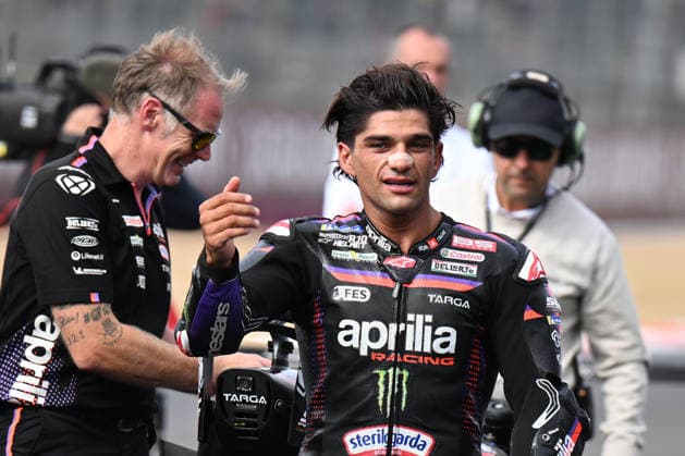 RECORD DATE NOT STATED 8th August 2026; Silverstone Circuit, Northamptonshire, England; 2026 MotoGP Grand Prix of Great Britain, Qualifying Day; Jorge Martin of Aprilia Racing celebrates after winning the MotoGP Sprint Race SimonxWest