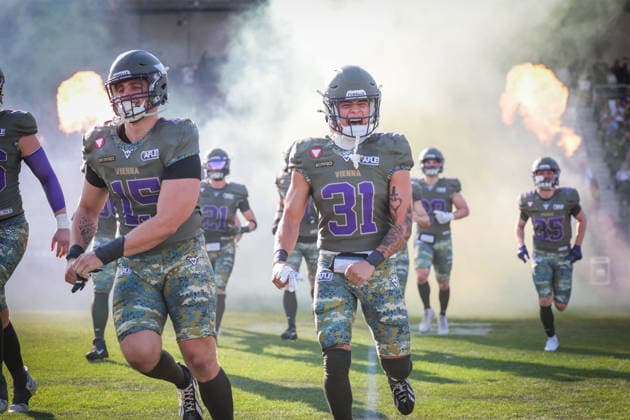 AMERICAN FOOTBALL - AFLE, Vikings vs Panthers VIENNA,AUSTRIA,08.AUG.26 - AMERICAN FOOTBALL - AFLE, American Football League Europe, Vienna Vikings vs Panthers Wroclaw. Image shows the rejoicing of Pablo Araya (Vikings).  GEPAxpictures xDavidxBitzan